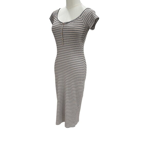Haley And June Bodycon Stripe Dress Button Front Ribbed Y2K Minimalist Casual - Picture 6 of 9